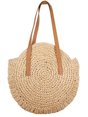 Round Raffia Bag Beige Inner Lining Polyester 43x40cm
