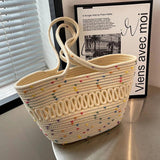 Summer Straw Women Bag Woven Beach Bag Large Capacity Shoulder Basket Bag