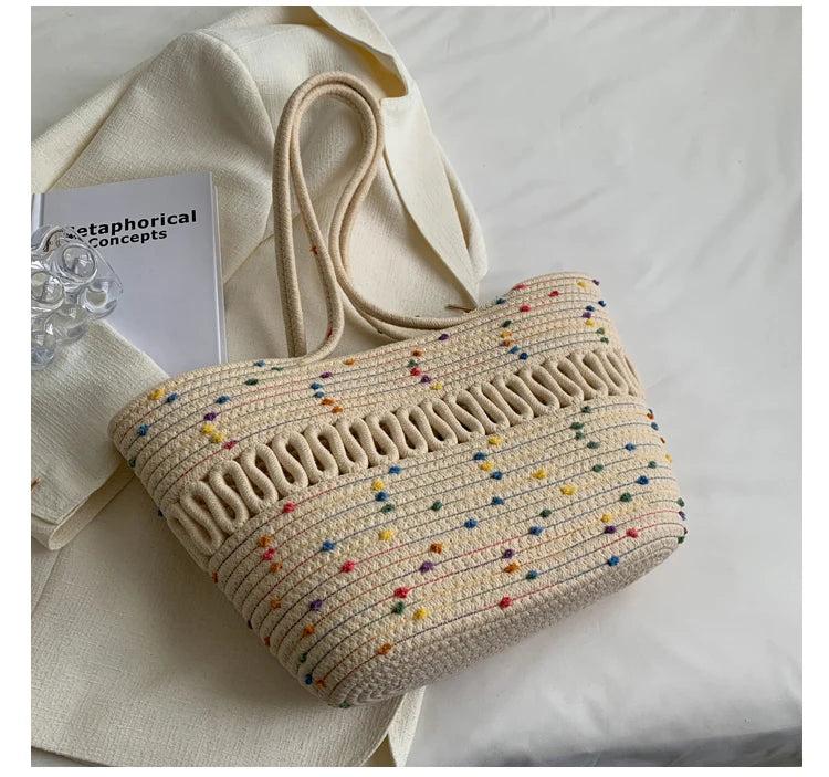 Summer Straw Women Bag Woven Beach Bag Large Capacity Shoulder Basket Bag