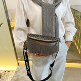 Leather Crossbody Bags Rivet Shoulder Handbag Metal Tassel Saddle Bags