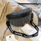Leather Crossbody Bags Rivet Shoulder Handbag Metal Tassel Saddle Bags