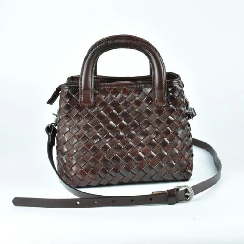 Retro first layer cowhide woven messenger bag for women