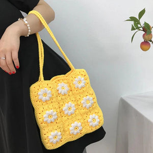 Women's Flower Crochet Wrist Bag Summer Beach Shoulder Purse