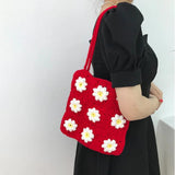 Women's Flower Crochet Wrist Bag Summer Beach Shoulder Purse