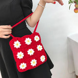 Women's Flower Crochet Wrist Bag Summer Beach Shoulder Purse