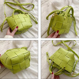 Women's Weave PU Leather Bucket Bag Shoulder Crossbody Totes