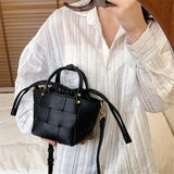 Women's Weave PU Leather Bucket Bag Shoulder Crossbody Totes