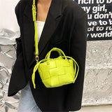 Women's Weave PU Leather Bucket Bag Shoulder Crossbody Totes