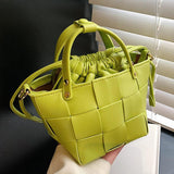 Women's Weave PU Leather Bucket Bag Shoulder Crossbody Totes