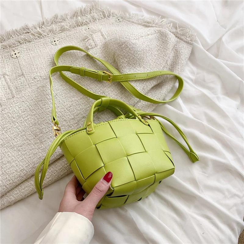 Women's Weave PU Leather Bucket Bag Shoulder Crossbody Totes