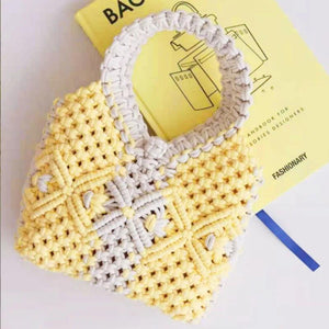 Women Handbag Cotton Rope Woven Bag Portable Small Bag Hollow Out Beach Holiday