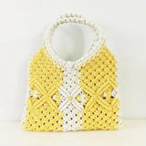 Women Handbag Cotton Rope Woven Bag Portable Small Bag Hollow Out Beach Holiday