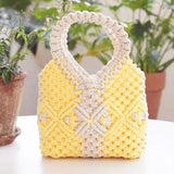 Women Handbag Cotton Rope Woven Bag Portable Small Bag Hollow Out Beach Holiday