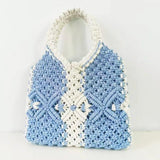 Women Handbag Cotton Rope Woven Bag Portable Small Bag Hollow Out Beach Holiday