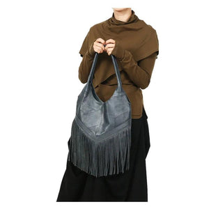 Cowhide Leather Fringe Hobo Bag Women Handbag Tassel Shoulder Bag