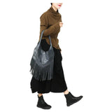 Cowhide Leather Fringe Hobo Bag Women Handbag Tassel Shoulder Bag