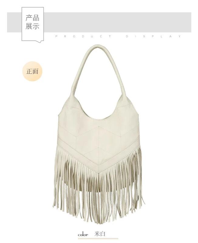 Cowhide Leather Fringe Hobo Bag Women Handbag Tassel Shoulder Bag