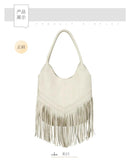 Cowhide Leather Fringe Hobo Bag Women Handbag Tassel Shoulder Bag