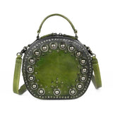 Retro Rivet Round Handbag Cowhide One-shoulder Diagonal Handbag