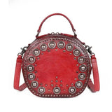 Retro Rivet Round Handbag Cowhide One-shoulder Diagonal Handbag