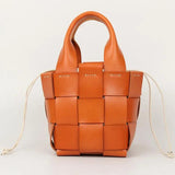 Leather Ladies Messenger Bag Woven Bucket Bag First Layer Cowhide Tanned