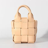 Leather Ladies Messenger Bag Woven Bucket Bag First Layer Cowhide Tanned
