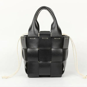 Leather Ladies Messenger Bag Woven Bucket Bag First Layer Cowhide Tanned