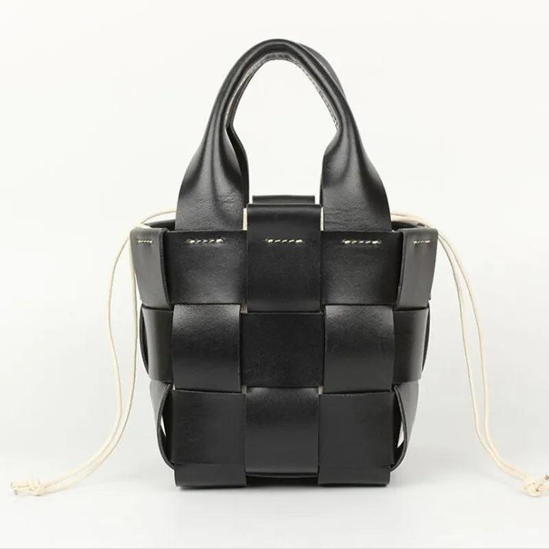 Leather Ladies Messenger Bag Woven Bucket Bag First Layer Cowhide Tanned