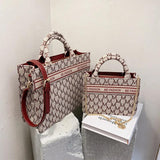 Letter Embroidery Shoulder Handbag with Chain - Large Capacity Tote Bag