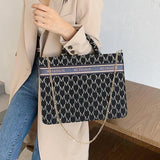 Letter Embroidery Shoulder Handbag with Chain - Large Capacity Tote Bag