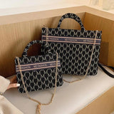 Letter Embroidery Shoulder Handbag with Chain - Large Capacity Tote Bag