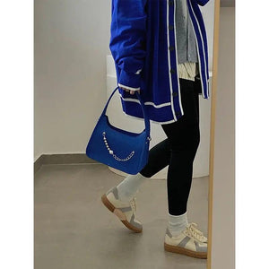 Solid Beading Top Handle Crossbody Shoulder Bag for Women