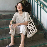 Letter Canvas Shoulder Shopping Bag High Capacity Women's Bags