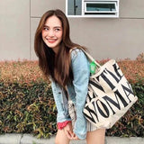 Letter Canvas Shoulder Shopping Bag High Capacity Women's Bags