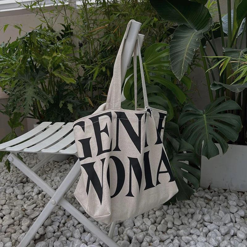 Letter Canvas Shoulder Shopping Bag High Capacity Women's Bags