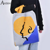 Women Winter Knitted Shoulder Bag Tote Retro Vintage Stylish Handbag