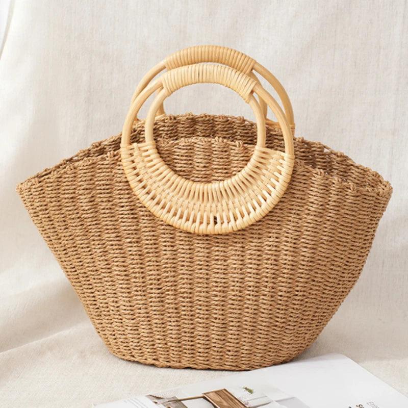 Hand Woven Straw Shoulder Bag for Women, Summer Beach Travel