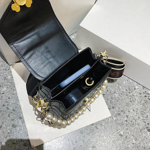 Stone Pattern Leather Crossbody Bags For Women Beading Chain Shoulder Bag