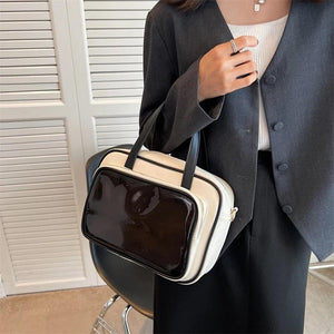 Small PU Leather Crossbody Bag Women Double Zipper Tote Shoulder Handbag