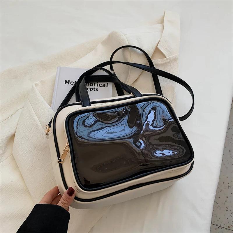 Small PU Leather Crossbody Bag Women Double Zipper Tote Shoulder Handbag