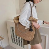 Hand-woven Women's Bohemian Straw Shoulder Bag