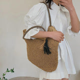 Hand-woven Women's Bohemian Straw Shoulder Bag