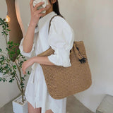 Hand-woven Women's Bohemian Straw Shoulder Bag