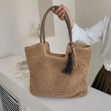 Hand-woven Women's Bohemian Straw Shoulder Bag