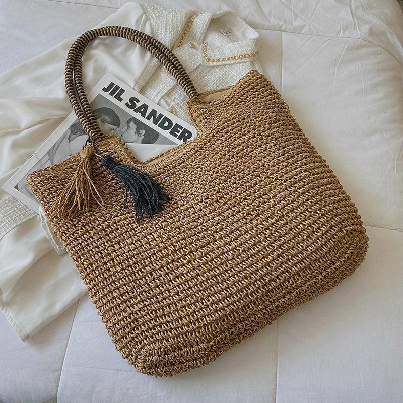 Hand-woven Women's Bohemian Straw Shoulder Bag