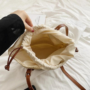 Rattan Woven Handbag Travel Shopper Casual Beach Shoulder Side Bag