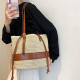 Rattan Woven Handbag Travel Shopper Casual Beach Shoulder Side Bag