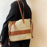 Rattan Woven Handbag Travel Shopper Casual Beach Shoulder Side Bag