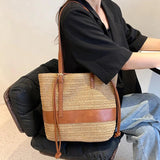 Rattan Woven Handbag Travel Shopper Casual Beach Shoulder Side Bag