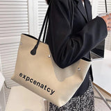 Women's Canvas Shoulder Bags Letter Printed Tote Handbags Large Capacity